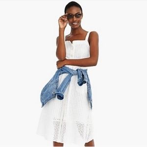 J. Crew White Eyelet Button Up Midi Dress NWOT